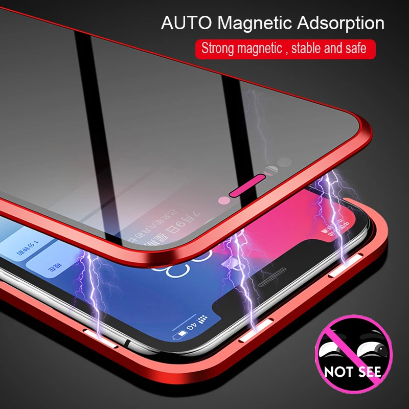 Двойное магнитное закаленное стекло чехол для телефона iPhone 6S 7 8 Plus XR XS 11 Pro MAX