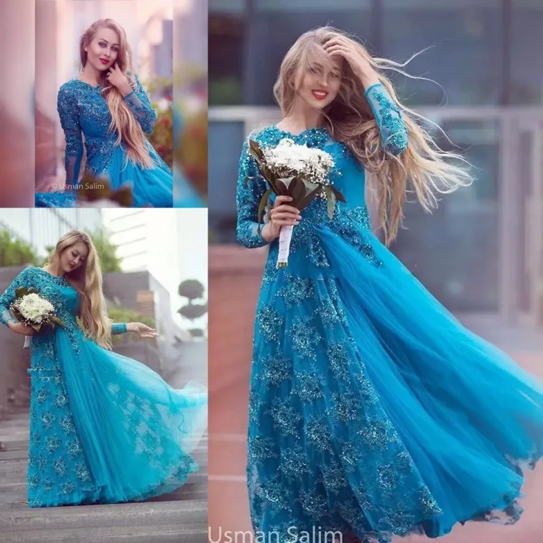 

Бирюзовые свадебные вечерние платья с длинным рукавом, блестящее кружевное Тюлевое платье для матери невесты