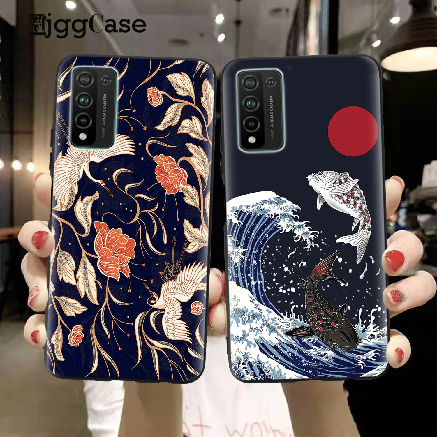 

Crane and Koi Chinese style Black Dragon Phone Case For Huawei Honor 10 20 30 Lite Pro 10i 30i 8X 9X 10X Lite Back Cover Capa