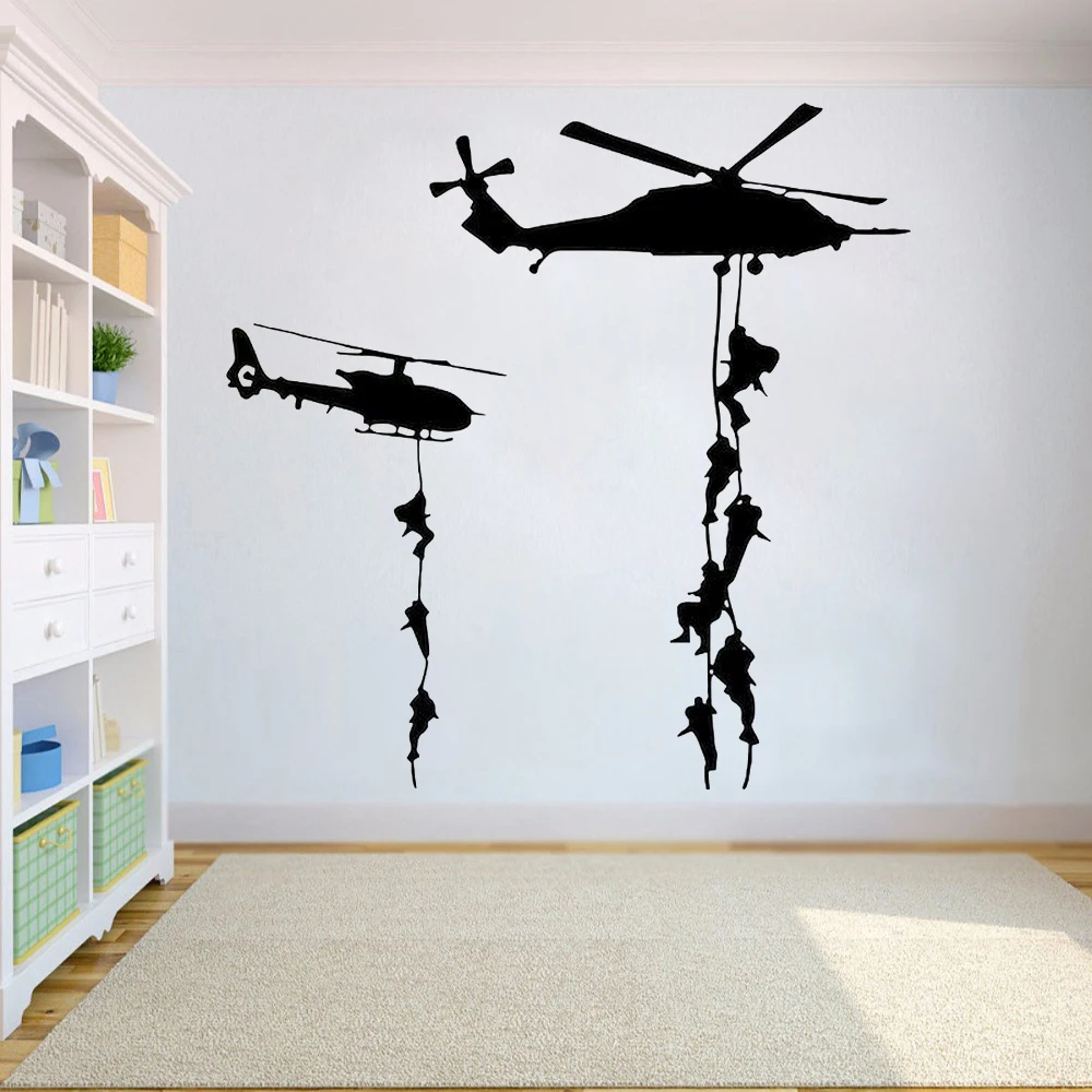 Виниловые наклейки на стену с военными вертолетами для детской спальни комнаты подростка Военная декорация на стену для детей Наклейки на стены HY743.