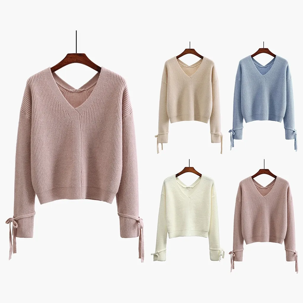 

JAYCOSIN Women's Cropped Cardigan Sweaters Female Short Sweater V Neck Long Sleeve Sweater Women Knitted Cardigan pulllovers