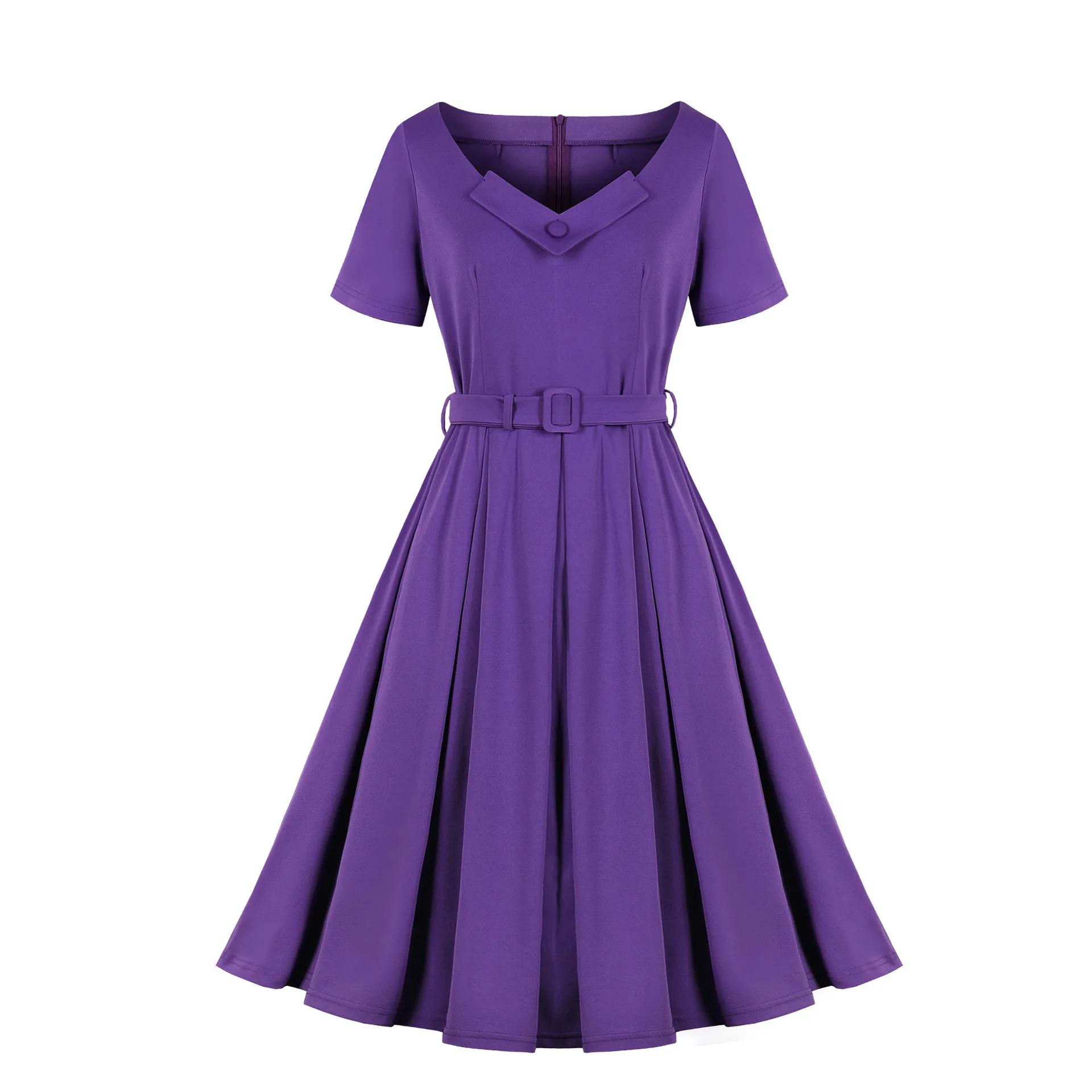 

Fannic Spring and Summer 2021 Dress Feminine Sliod Color Sashes V-neck A-line Purple Dress Woman
