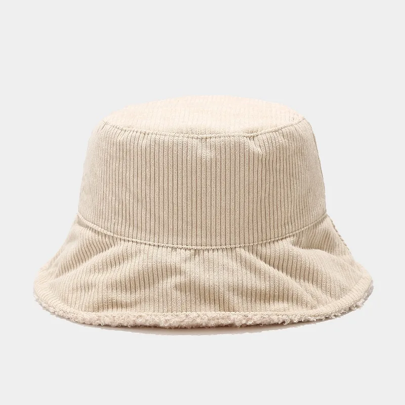 

New Women Plus Plush Corduroy Bucket Hat Female Solid Winter Solid Streetwear Warmer Folding Big Wide Visor Vintage Flat Hats