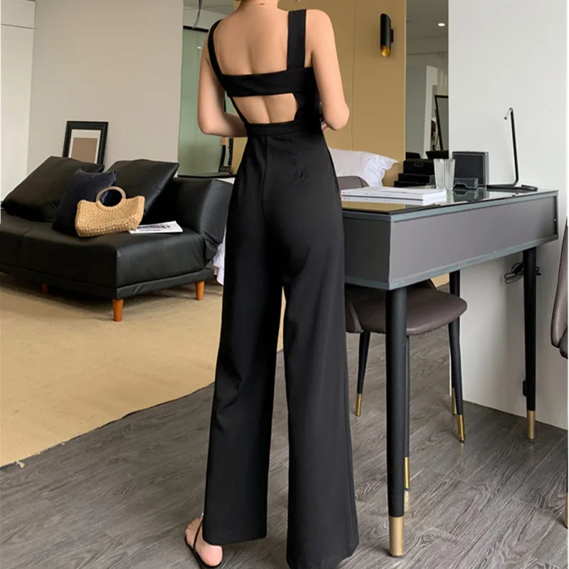 

SummerJumpsuit Black High Quality Jumpsuit Womens Sexy backless Jumpsuits Rompers Casual Overalls Strap Solid Romper