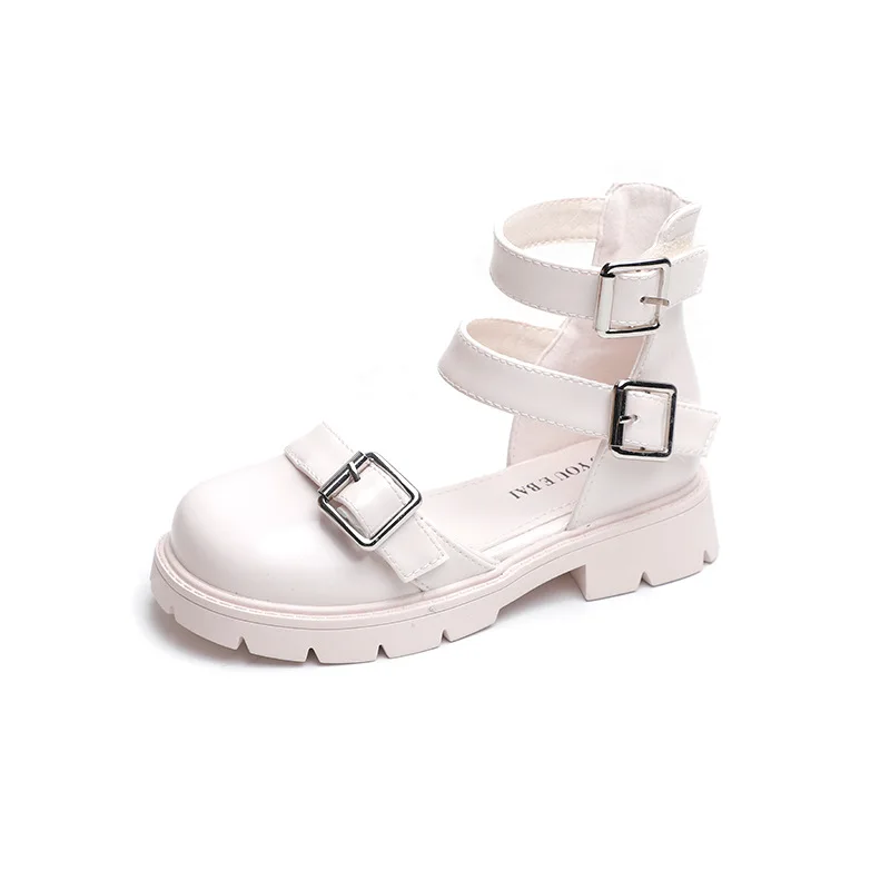 

Kids Shoes 2021 Summer Baby Girls Brand Gladiator Sandals Children PU Flats Heels Rome High Top Toddlers Fashion Black Buckle