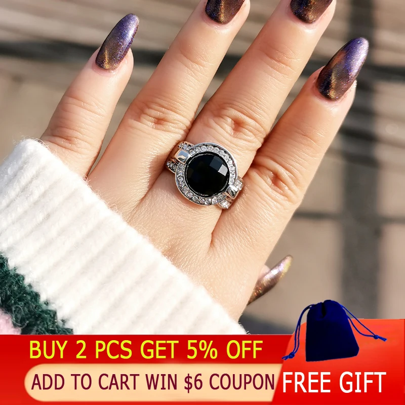 LEEKER винтажные круглые черные акриловые кольца для женщин Серебряный цвет кольцо