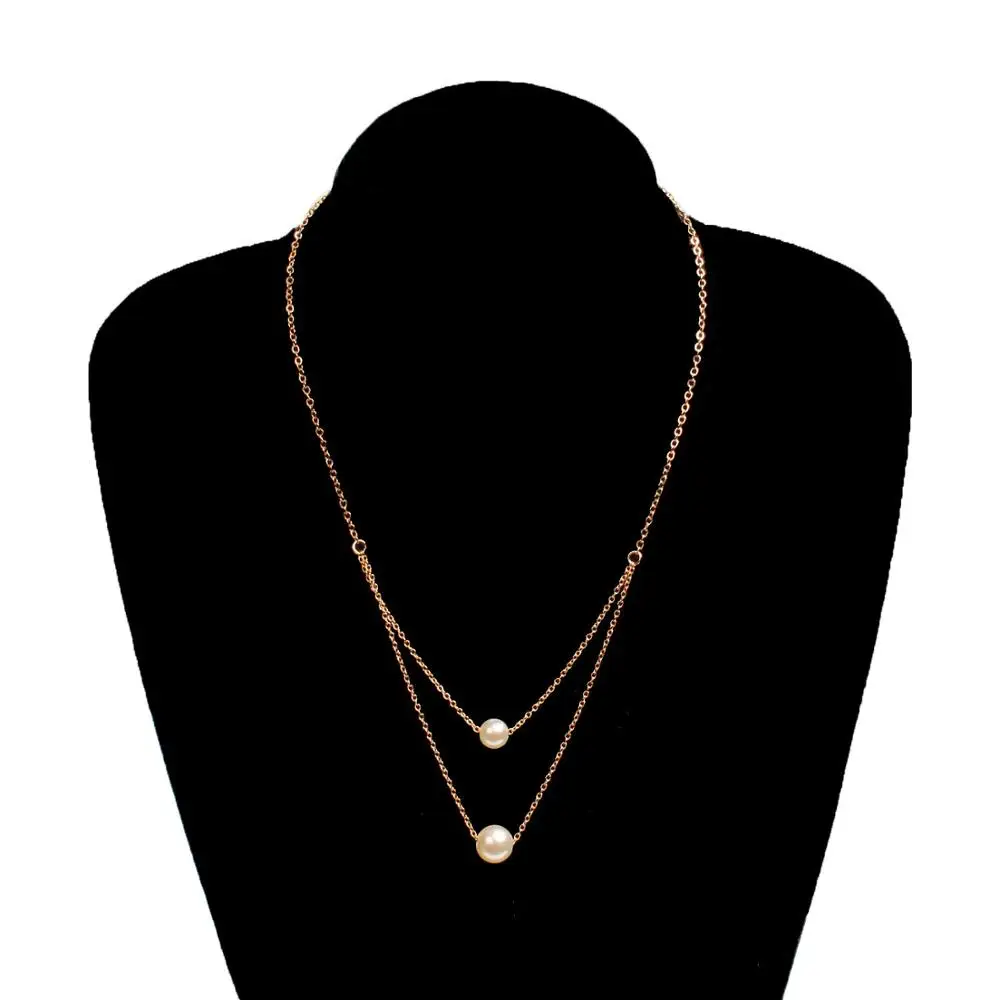 

Pearls Necklace Kpop Pearl Choker Gold Necklaces for Women Cute Double Layer Chain Beaded Beads Pendant Female Exquisite Jewelry