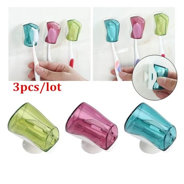 

3pcs Toothbrush Holder Dustproof Wallmount Suction Cup Toothbrush Cover Rack Cap