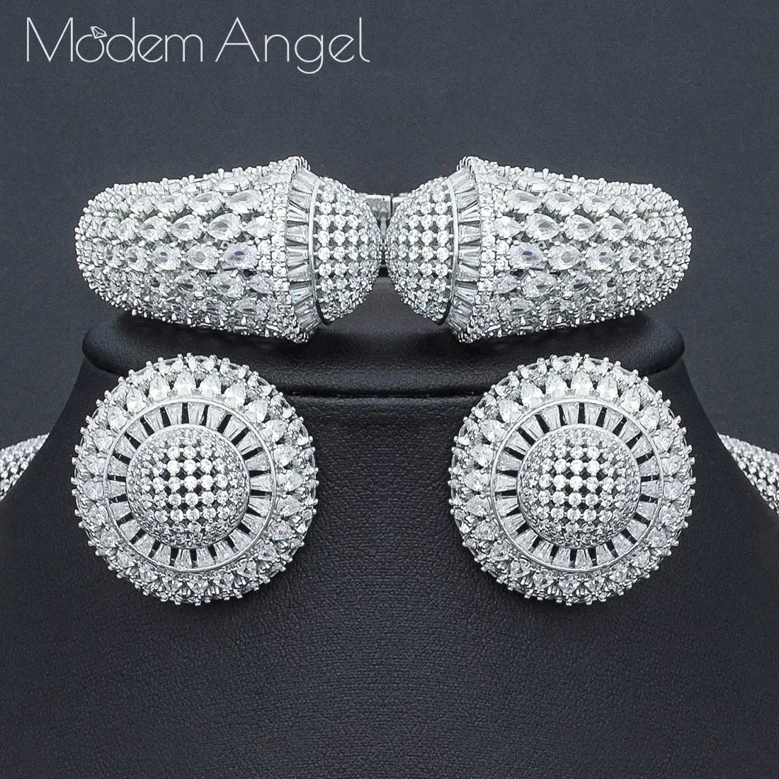 ModemAngel известный бренд диск Роскошные нигерийские Свадебные невесты кубического циркония ожерелье Дубай 4 шт. комплект ювелирных изделий