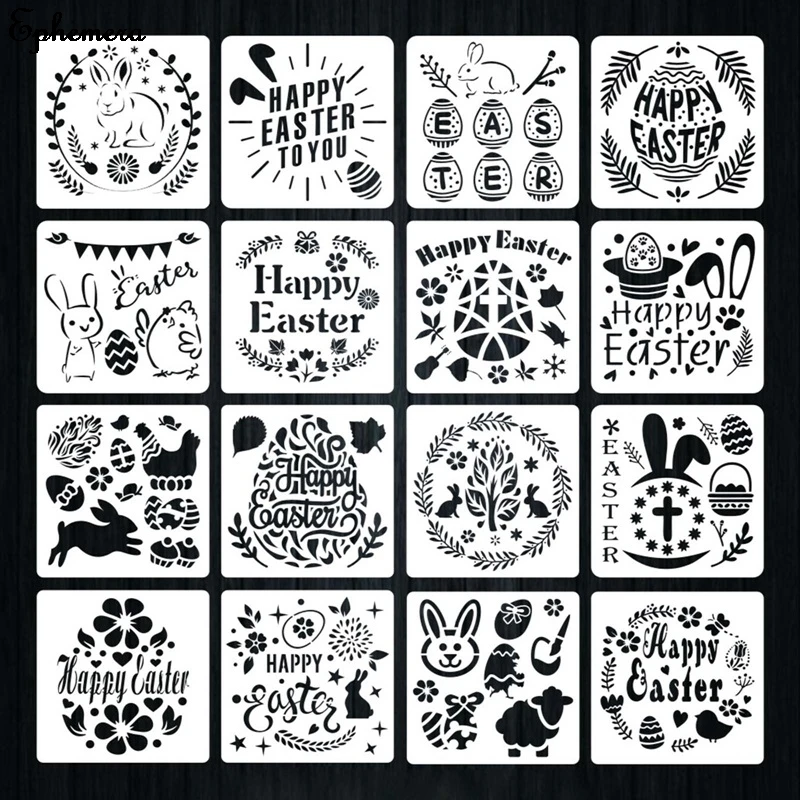 

16 шт. пасхальные пуля журнал Трафареты Счастливой Пасхи Скелет Sketchpad узорами праздник картина шаблон декоративные многоразовые (13 см)