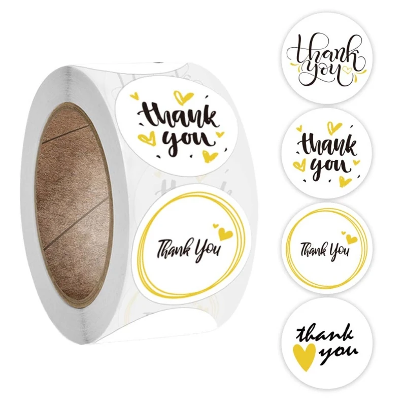 

500 шт./рулон, круглые наклейки «Thank You»