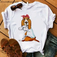 basset hound dog t shirt women harajuku i love mom printed bandana short sleeve tshirt summer women graphic tops female t shirt
