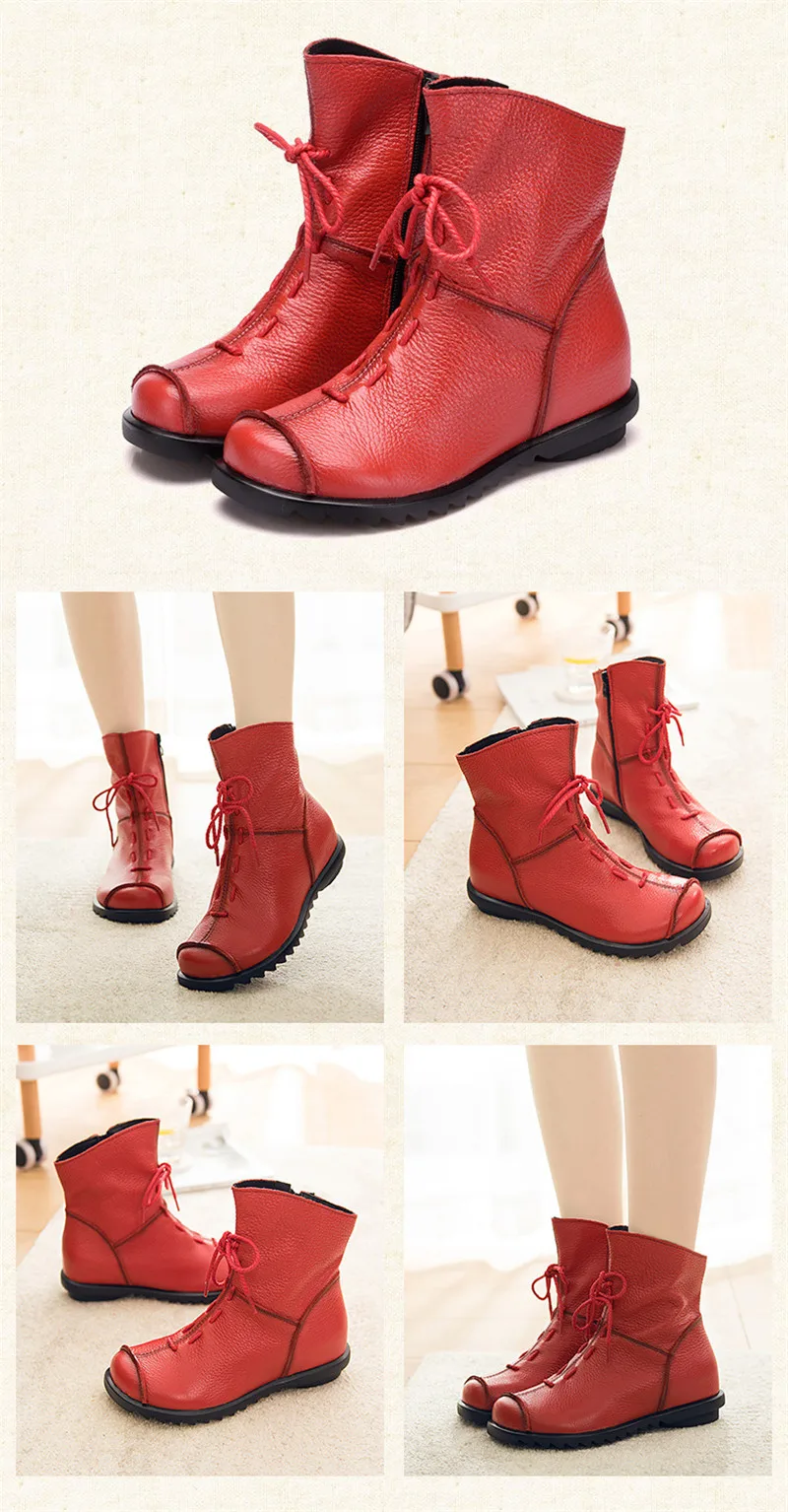 UPUPER Genuine Leather Women's Shoes Handmade Moccasins Shoes Women Booties High Quality Winter Shoes Warm Leather Ankle Boots