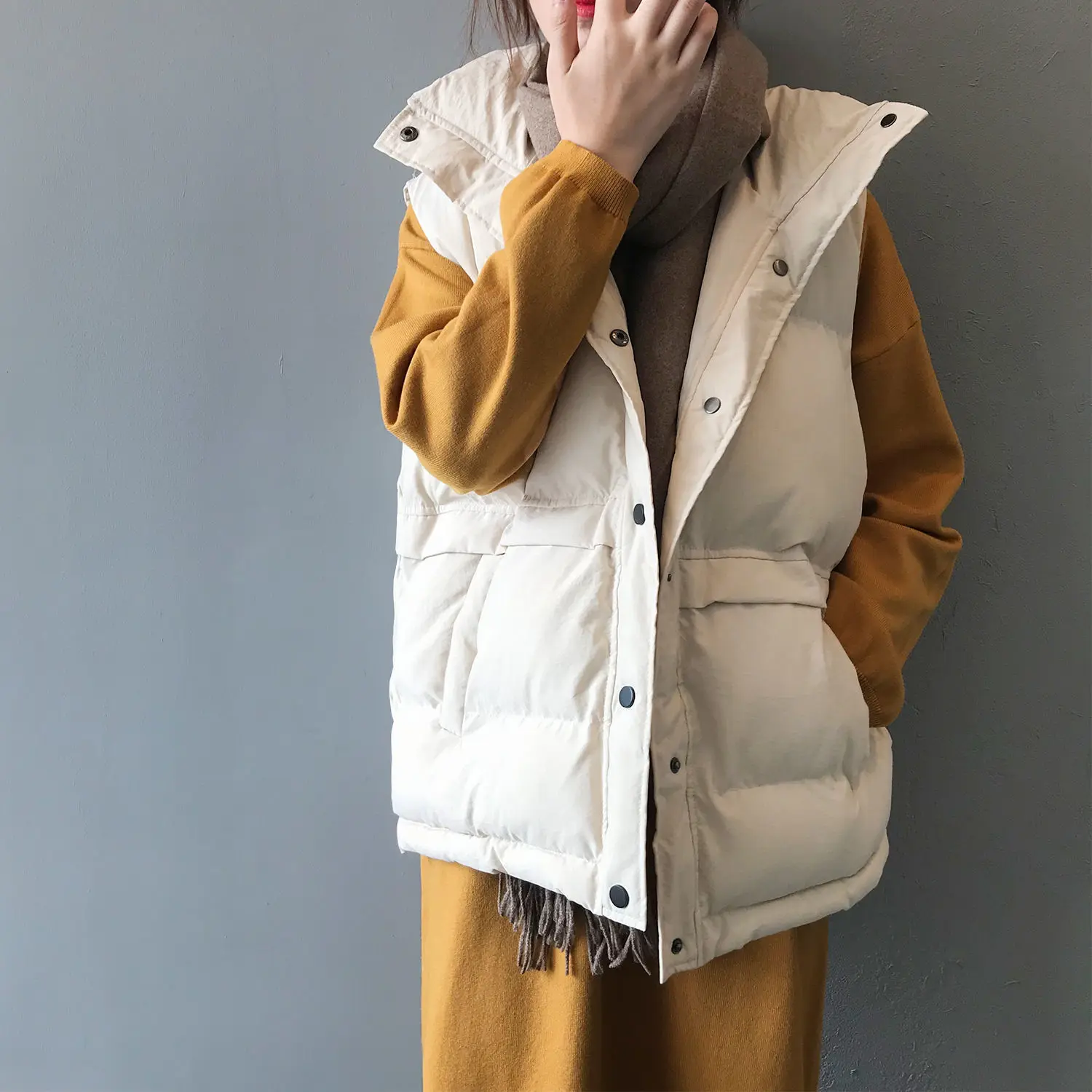 Plus Size Winter Coat Women Short Thick Loose Outer Wear Fashion Solid Color Vest All-Matching Korean Style Cotton-Padded Jacket