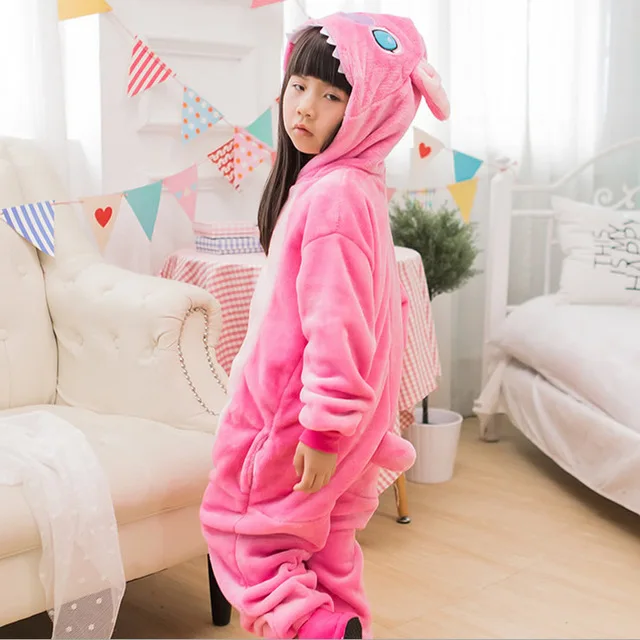 Pink Stitch Зимний детский пижамный комплект с единорогом и капюшоном; пижамы с единорогом; Детские пижамы для мальчиков и девочек; одежда для сна; комбинезоны - Цвет: Pink Stitch