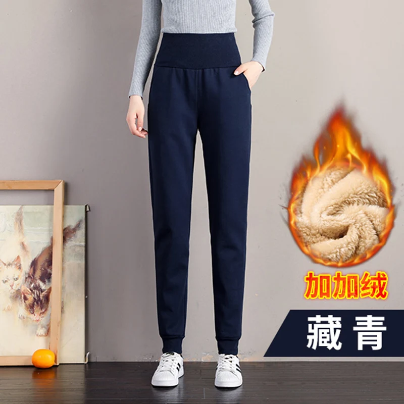 Модные женские брюки с высокой талией на осень и зиму свободные плотные