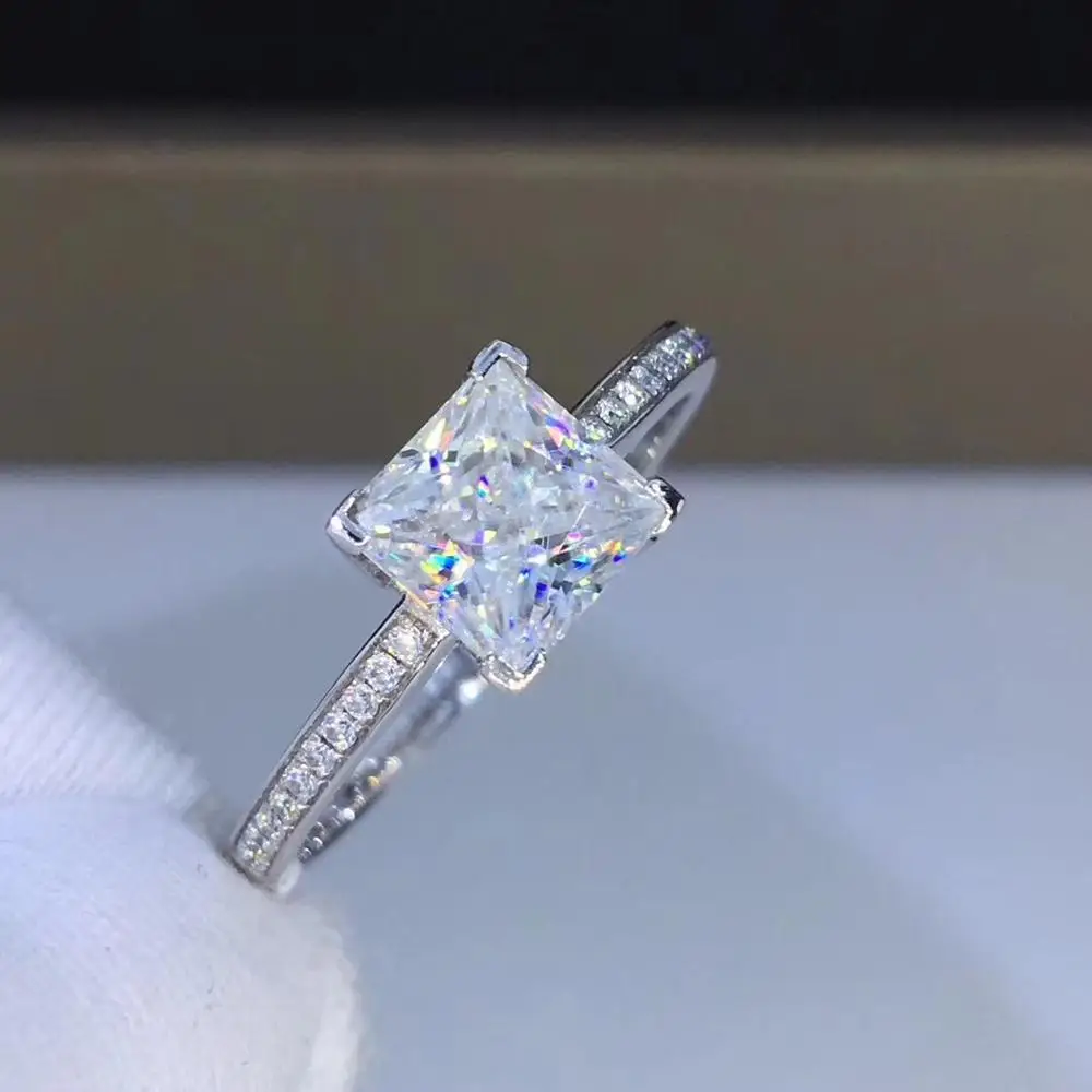 Стихи еврей магазин принцесса площадь белого золота Moissanite кольцо 1ct D VVS роскошное Moissanite свадебное кольцо для женщин