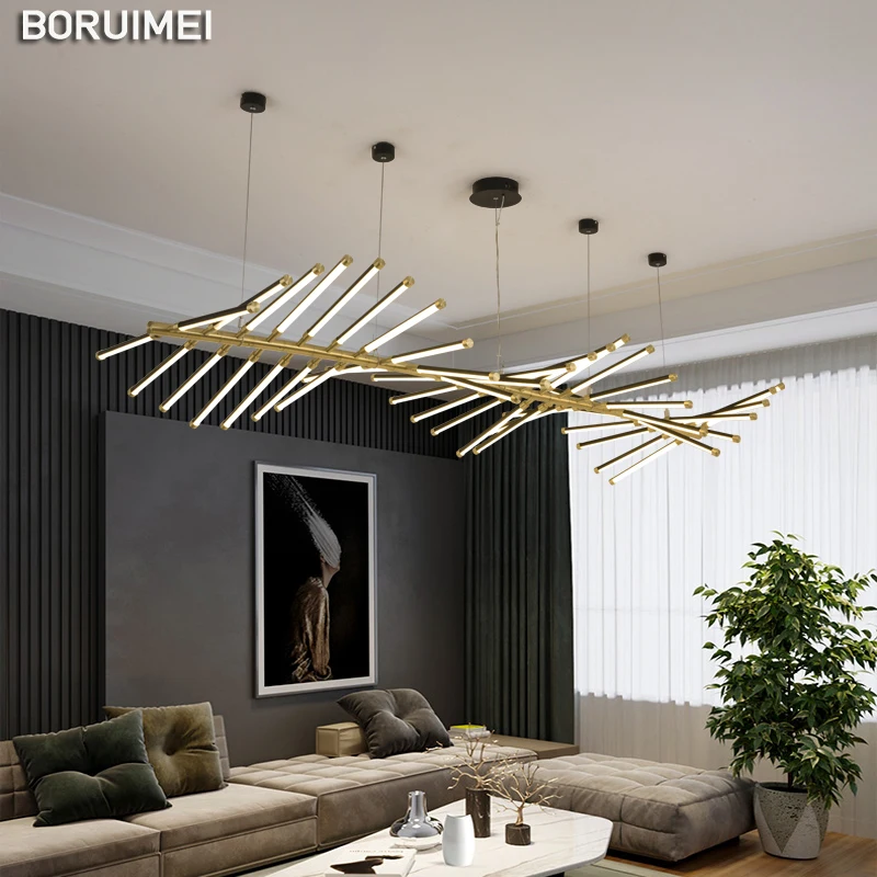 

Светодиодная Подвесная лампа в длинную полоску, черный/белый комнатный светильник для гостиной, столовой, кухни, отеля, ресторана, лампа для освещения