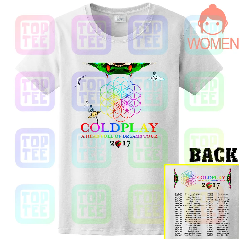 Women White Редкая! 69299-Coldplay Тур г. футболка Размеры S-3XL - Цвет: Women White