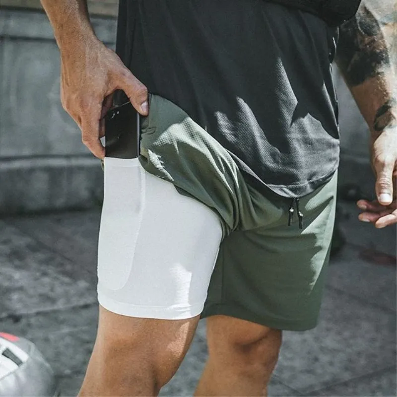 

Double layer solid color shorts men's large size fitness exercise comfortable elastic breathable training basketball jogging fiv