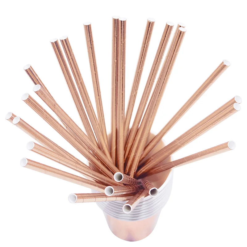 Розовое золото плиты Бумага чашки салфетки трубочки набор одноразовой посуды