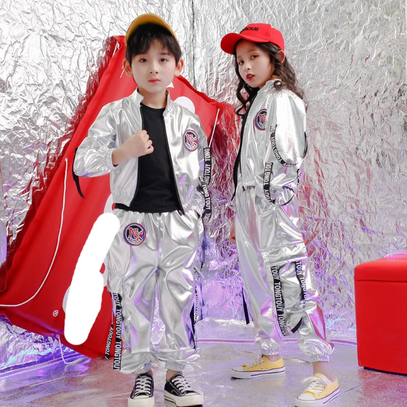 Детская одежда в стиле хип-хоп повседневная Серебристая кофта + штаны-Джоггеры