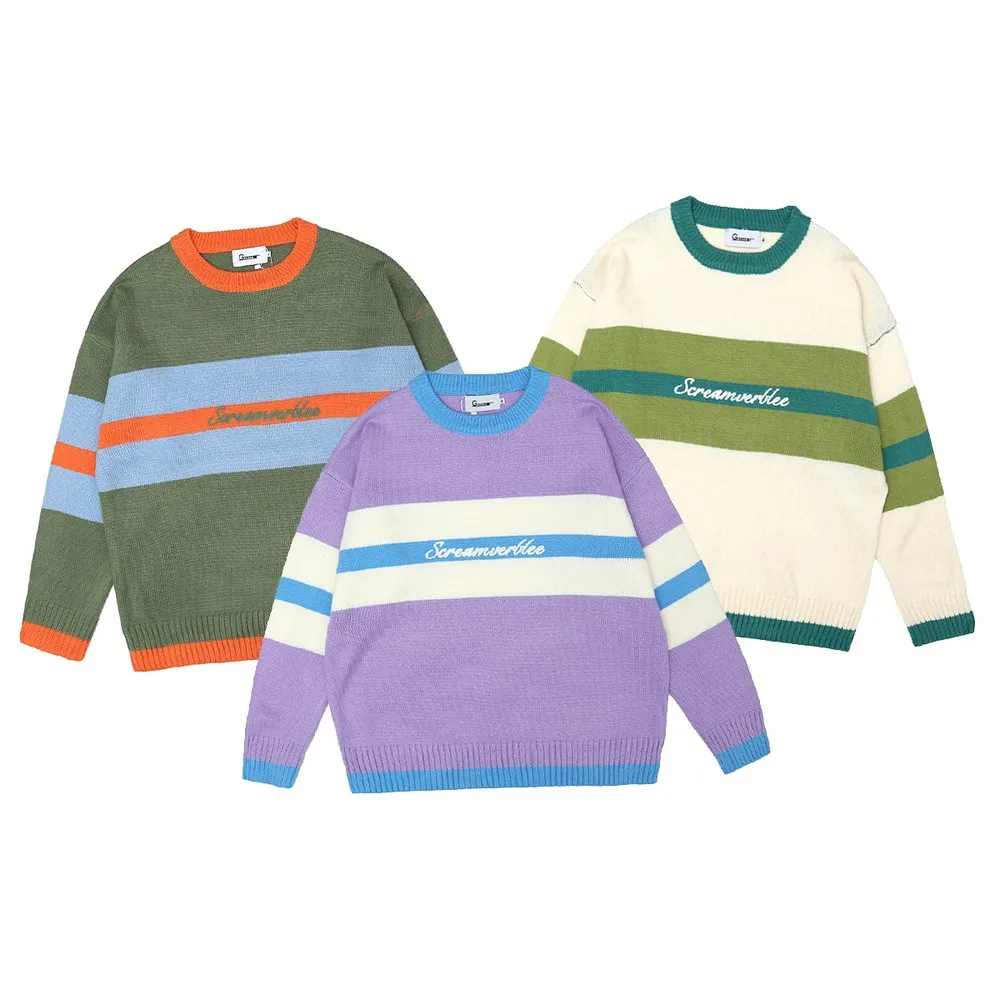 Полосатые забавные повседневные дизайнерские женские свитера оверсайз с