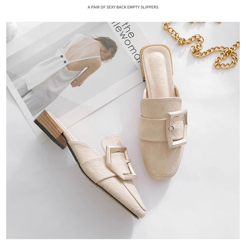 Mules Shoes Women Ladies Slippers Korean Style Woman Summer Sandals Leather Luxury | Обувь