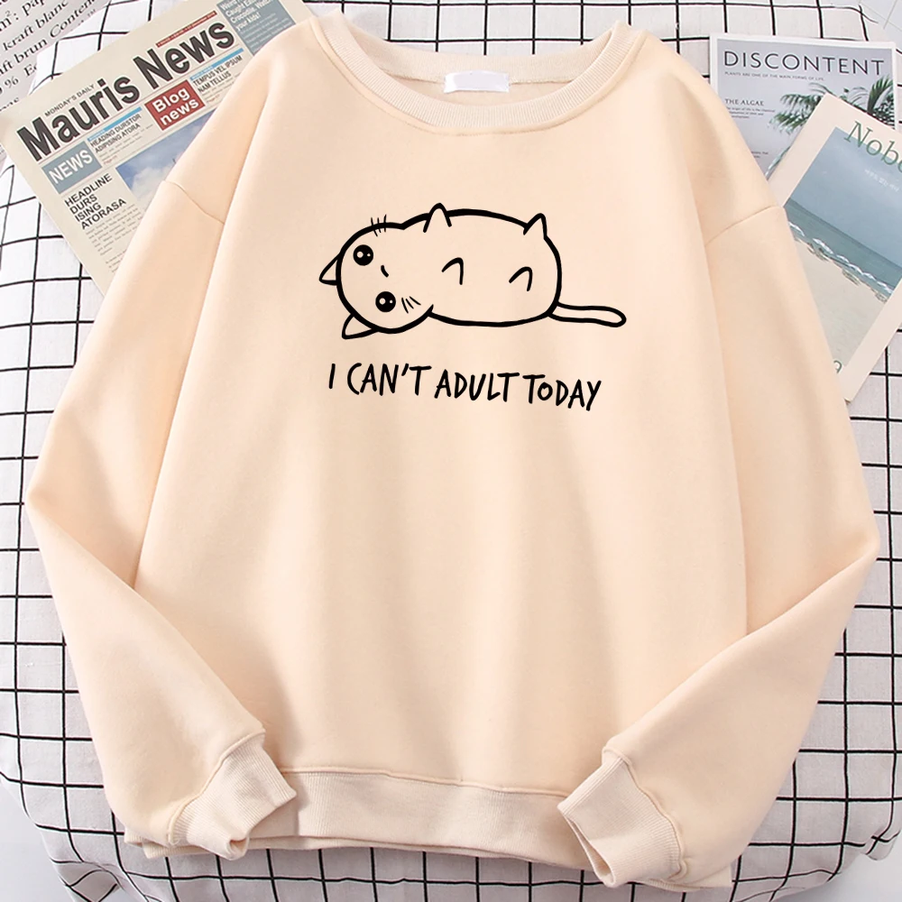 

Man Sweatshirt Cat Lying On The Ground Printing Pullover Men Round Neck Sport Big Size Moletom Warm Fleece Hip-Hop Woman Sweater