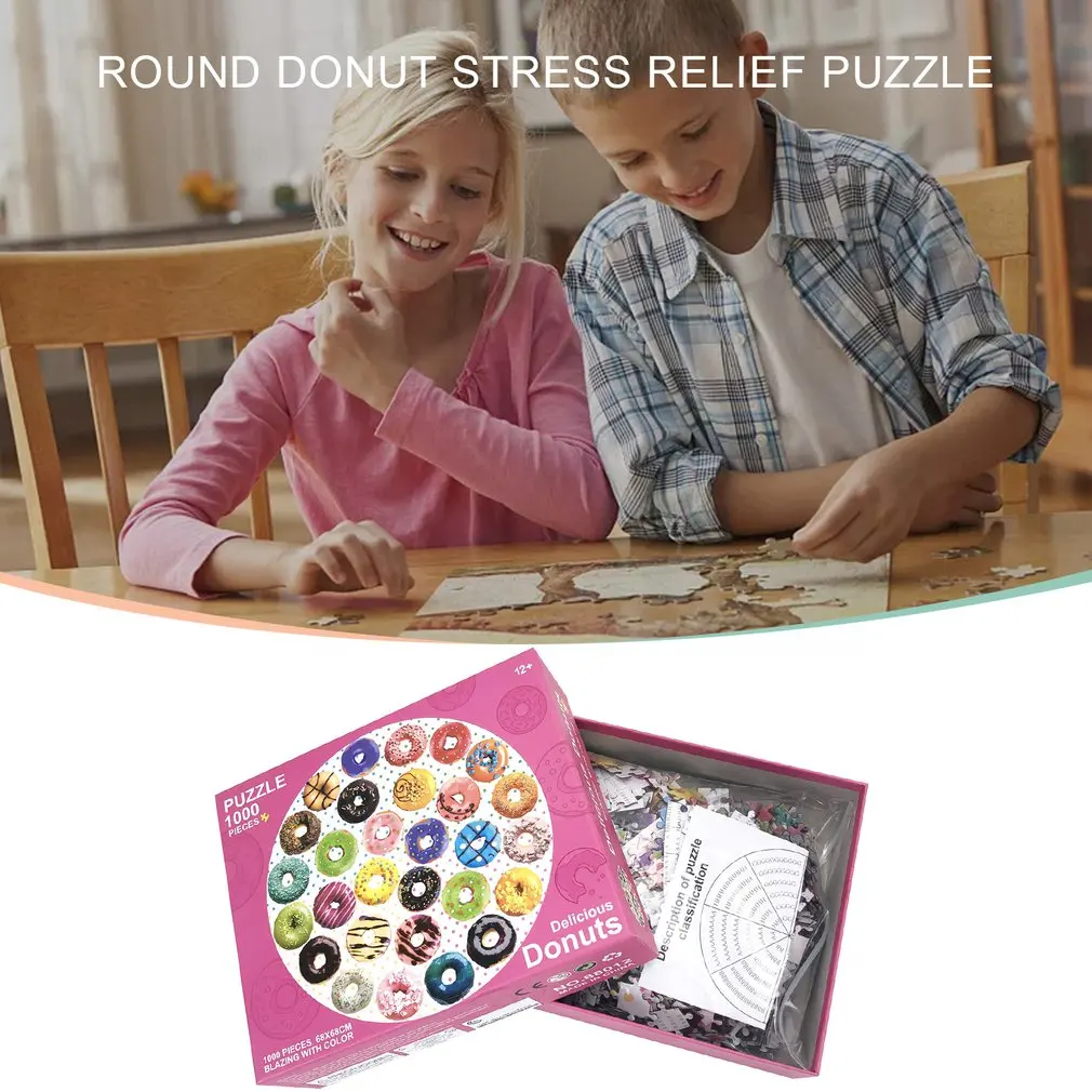 

1000pcs Round Donut Stress Relief Puzzle Decompression Puzzle Intellectual Educational Toy Parent-child Game