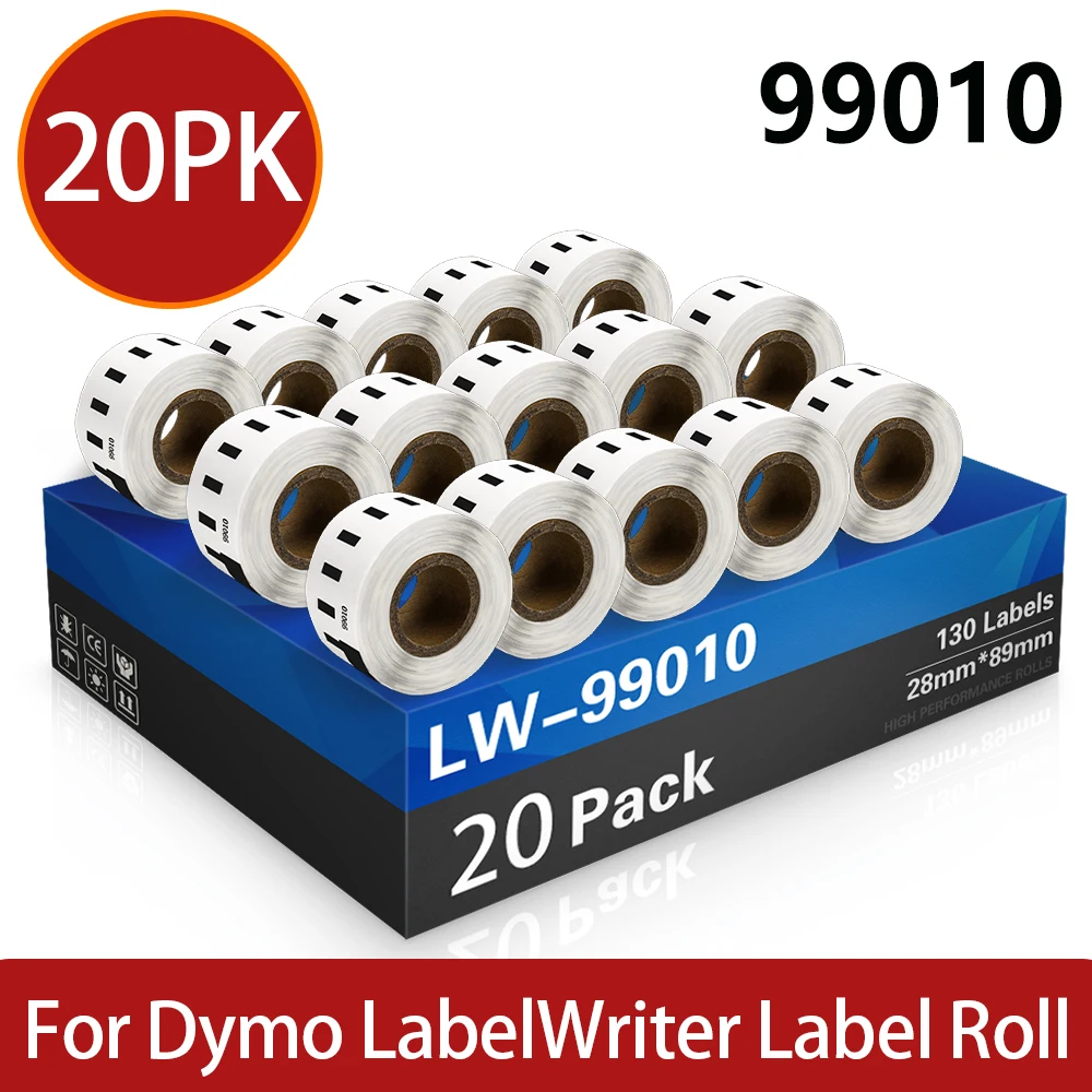 20Rolls 99010 Label Rolls 2600Pcs Labels 28mm*89mm For Dymo LW 99010 Thermal Paper For DYMO LabelWriter 450 450 Turbo 450 DUO