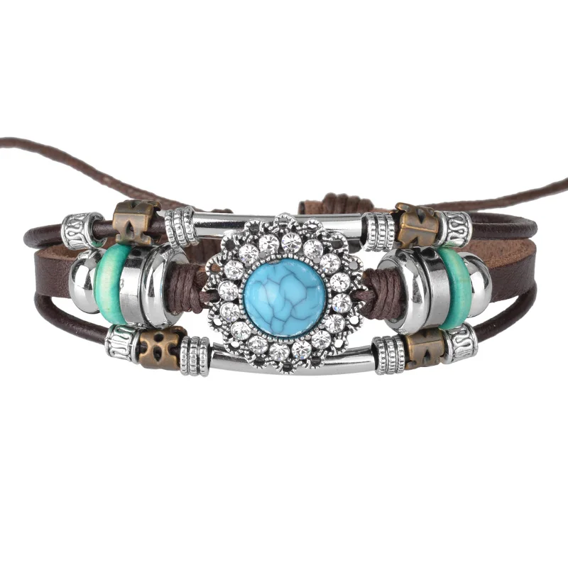 Кожаные браслеты красный бирюзой Многослойные тройной браслет из бисера для