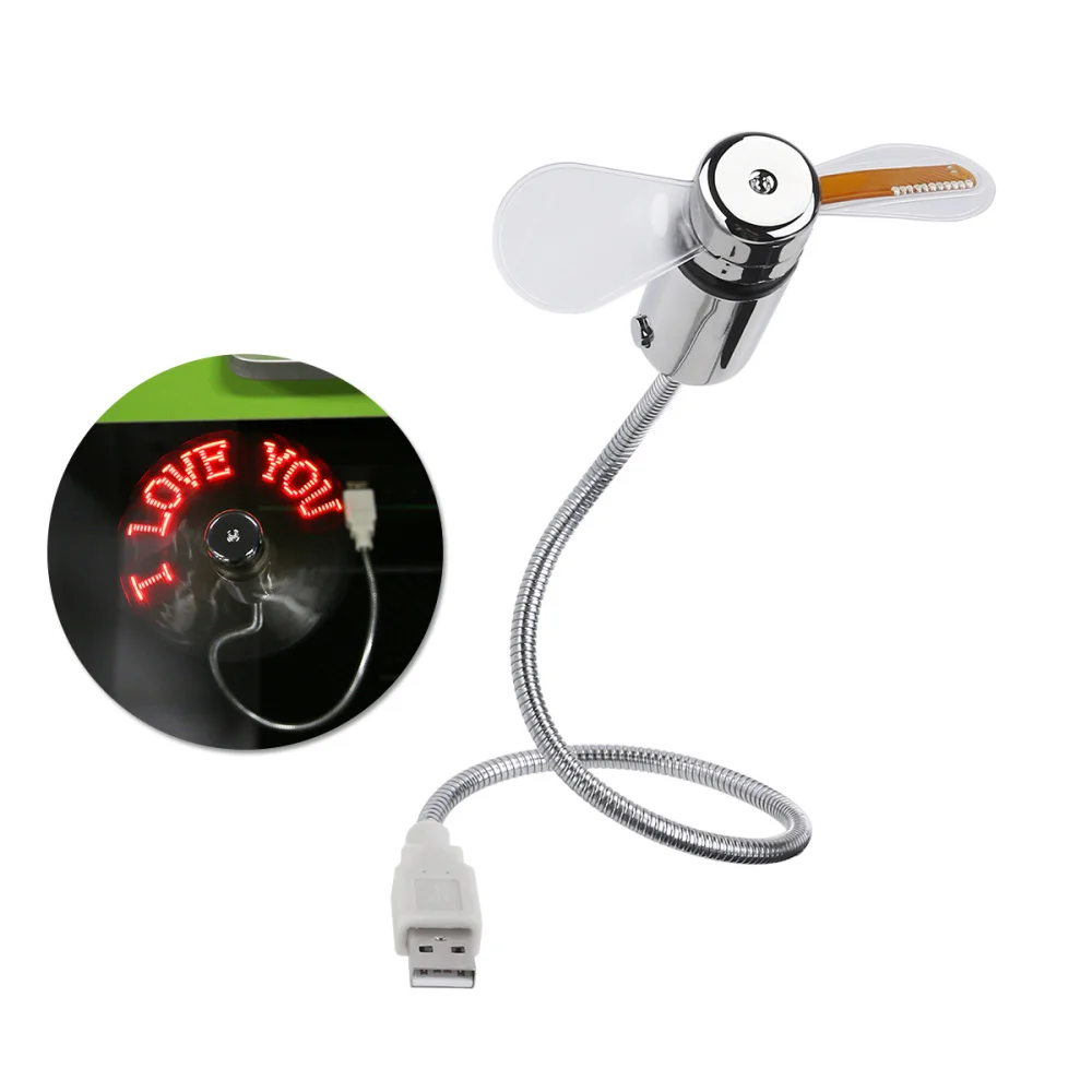 

Flexible Mini USB LED Cooling Flashing Fan Programmable Edit Word for PC Laptop Notebook Desktop (Silver)