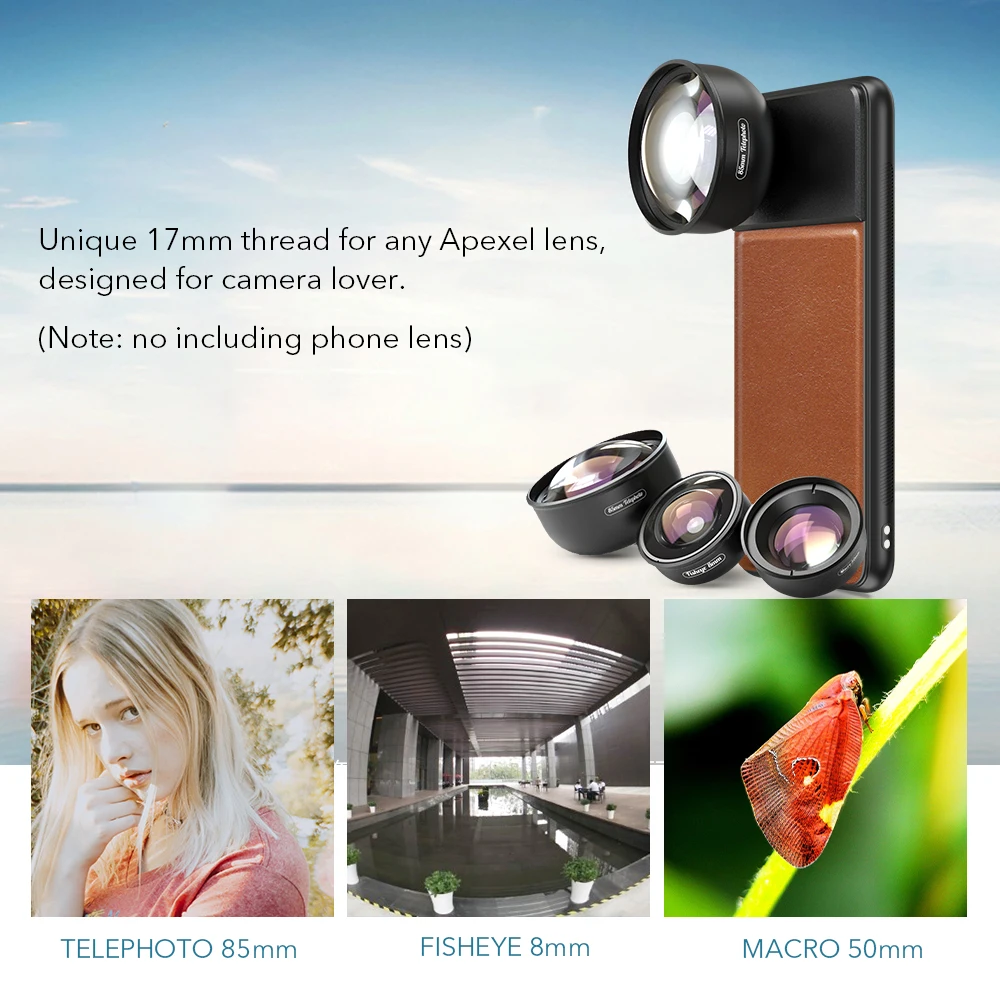 APEXEL High Quality Phone Case Cover leather For iPhone 11 11Pro 11ProMax Series With 17mm Thread Used For Universal APEXEL Lens
