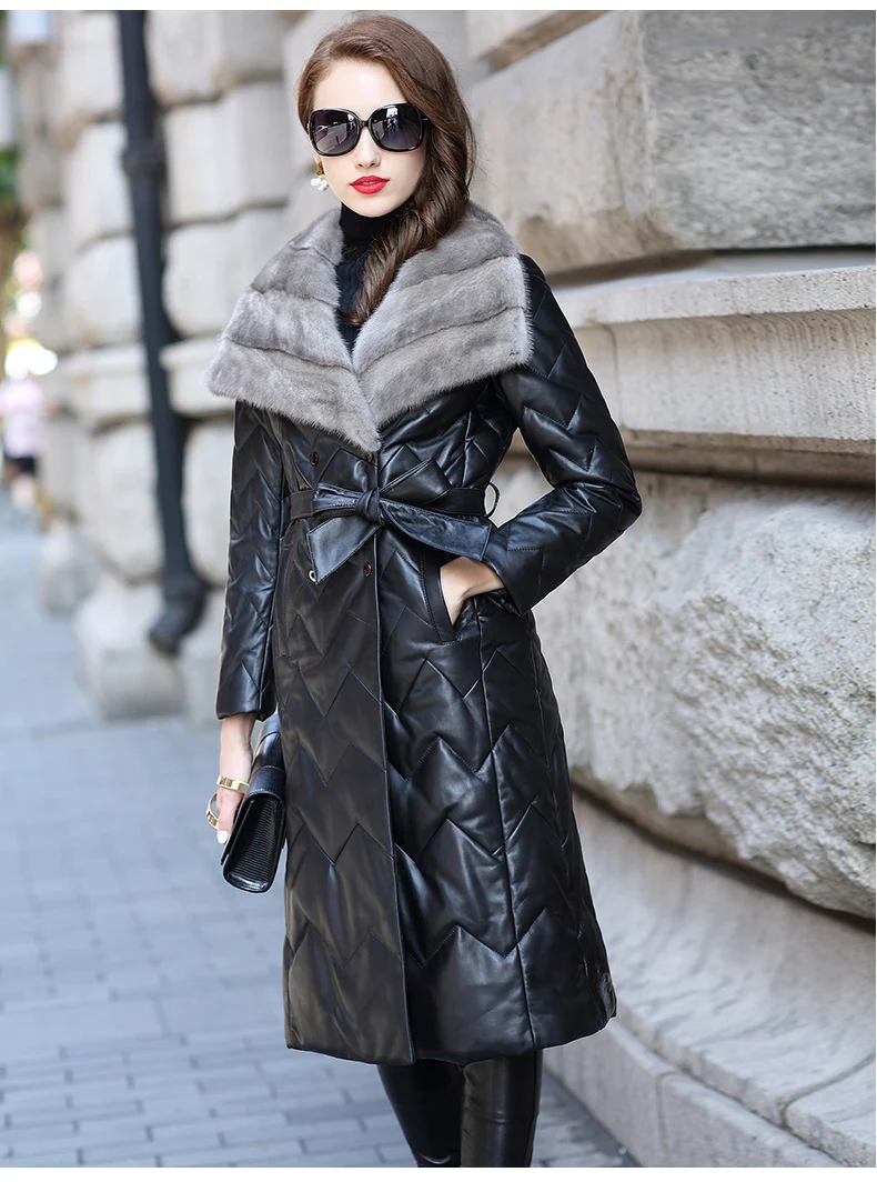 Бесплатная доставка Новая куртка из натуральной овечьей кожи X-long женское