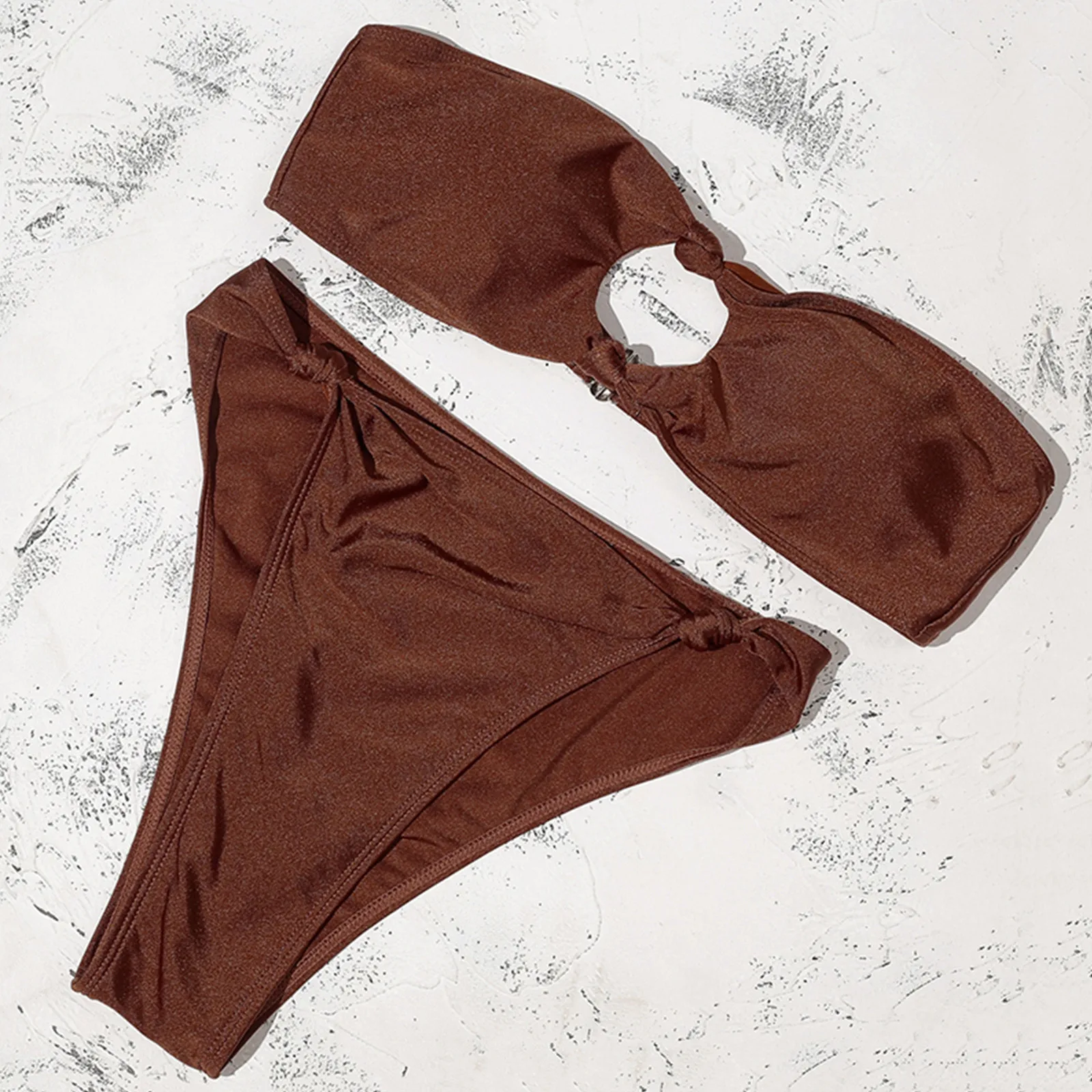 Купальник женский однотонный купальный костюм из двух предметов без бретелек с