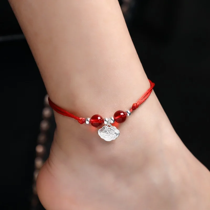 Женские очаровательные ножные браслеты с бусинами простые красные канатные