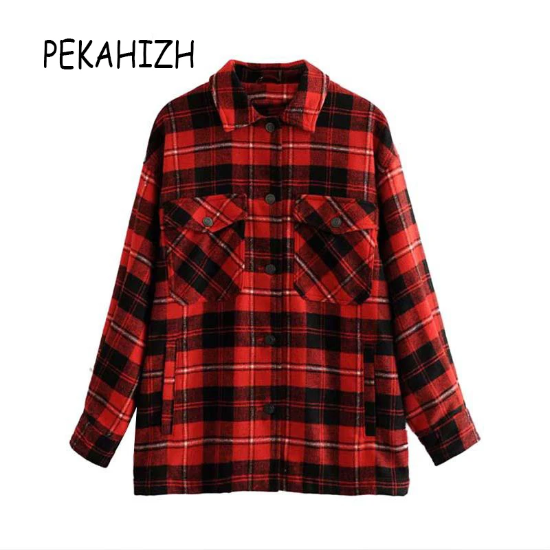 Женская куртка бомбер в клетку с карманами и длинным рукавом|Женские куртки| |