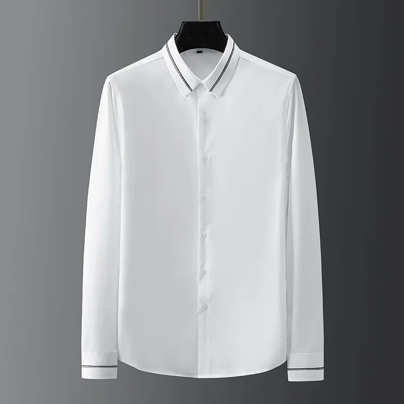 

Рубашка мужская с вышивкой на воротнике, брендовая Роскошная деловая Классическая приталенная, с длинным рукавом, для отдыха, весна-осень