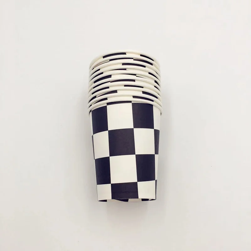 10 шт./лот черно-белые тематические бумажные стаканчики в сетку одноразовые для