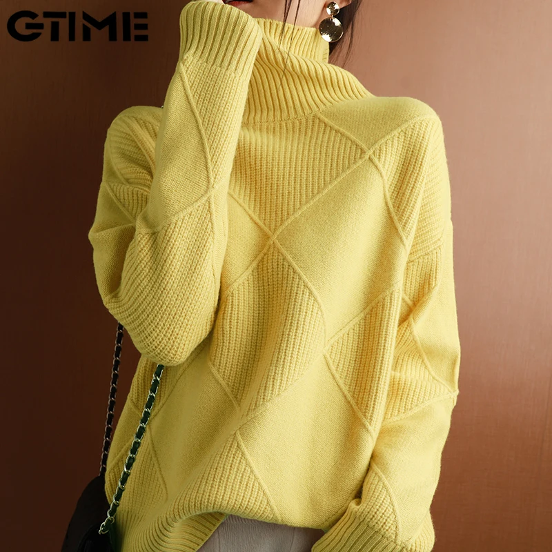 

Cashmere sweater women turtleneck sweater pure color knitted turtleneck pullover loose large size sweater women #LAHXZ-260