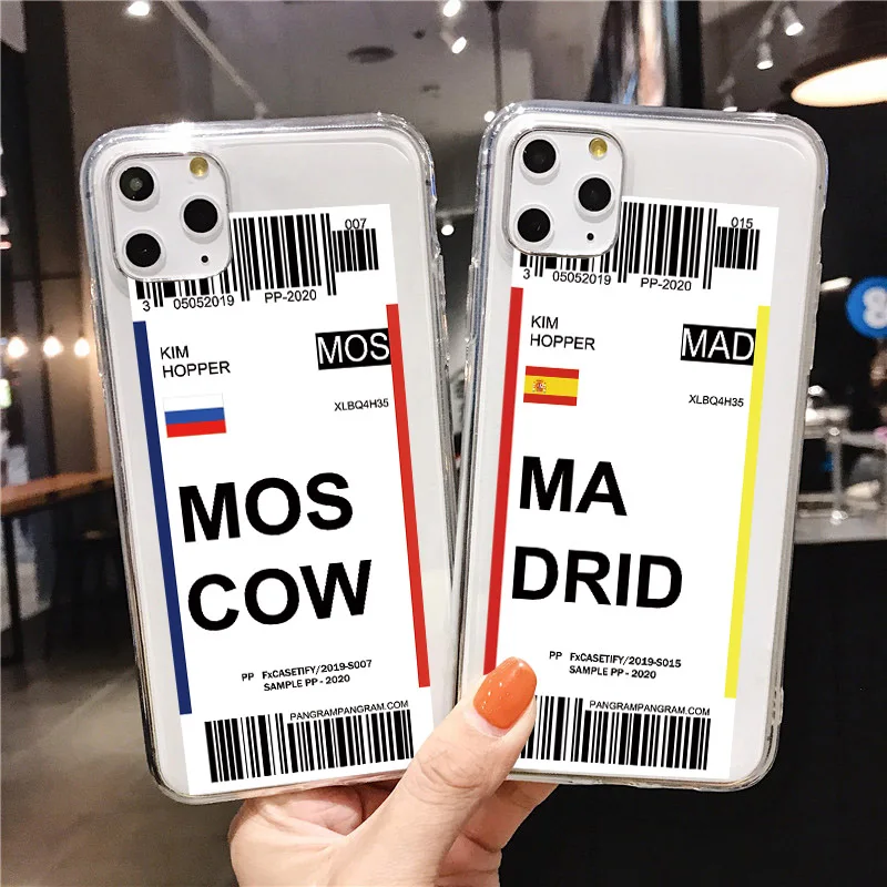 INS Light Ticket Airplane Case For iPhone 12 11 13 Pro XS MAX XR X 8 7 plus SE 2020 Clear Boarding Board Soft TPU Back Cover