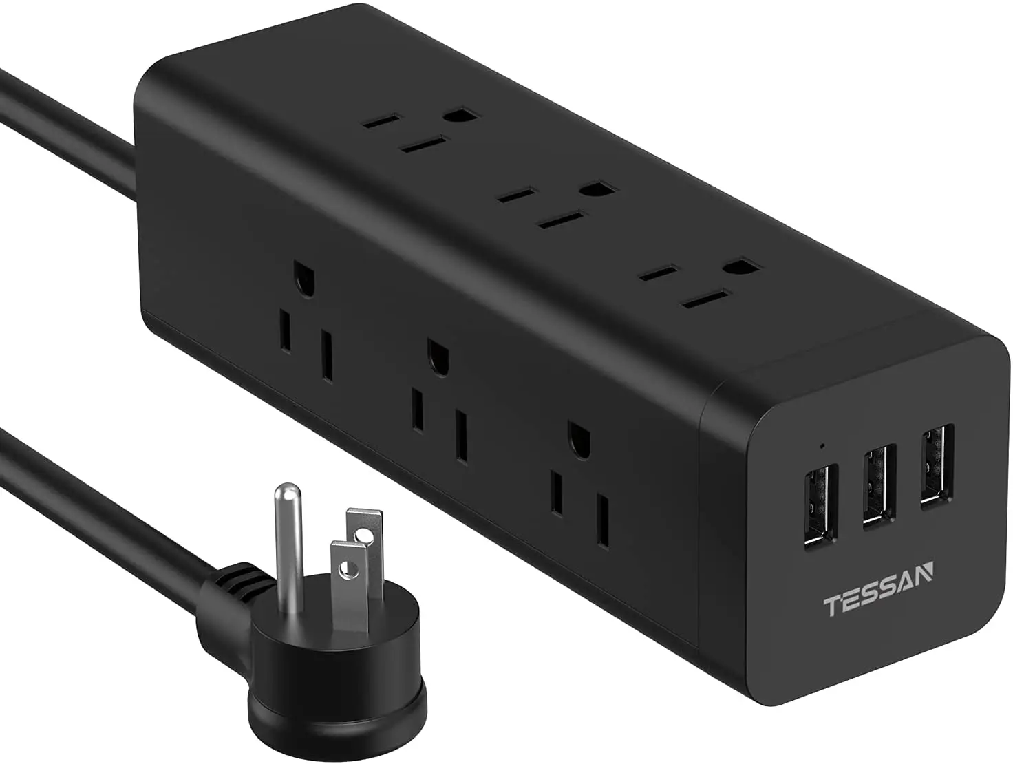 

TESSAN Power Strip Surge Protector, Flat Plug Extension Cord with 9 AC Outlets and 3 USB Ports, 6.5 FT Power Cord 15A 1875W,