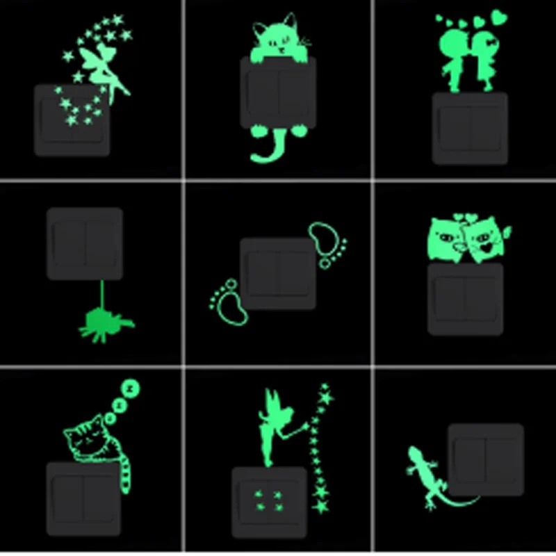 

Cartoon Luminous Switch Sticker Glow in The Dark Wall Stickers Home Decor Kids Room Decoration Sticker Decal Cat Fairy Moon Star
