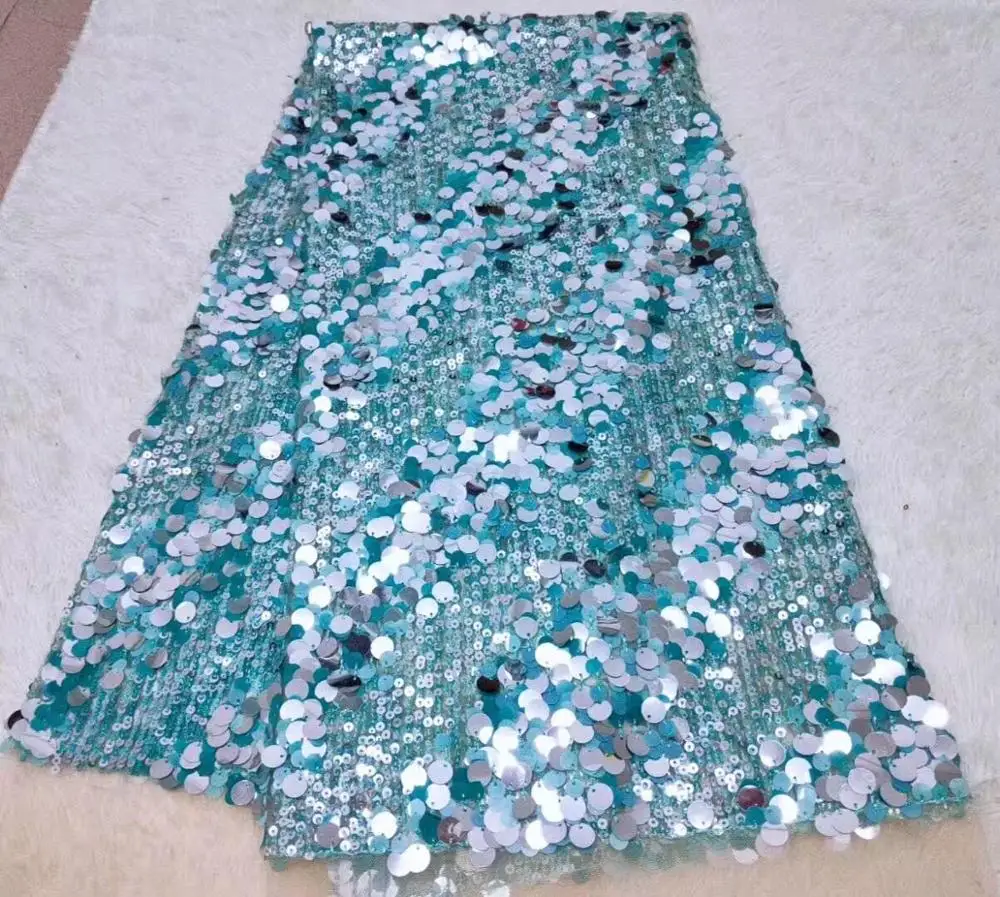 BLUE 2019 high quality sequence French Nigerian sequins net lace African tulle mesh fabric for dress 5 yards/lot | Дом и сад