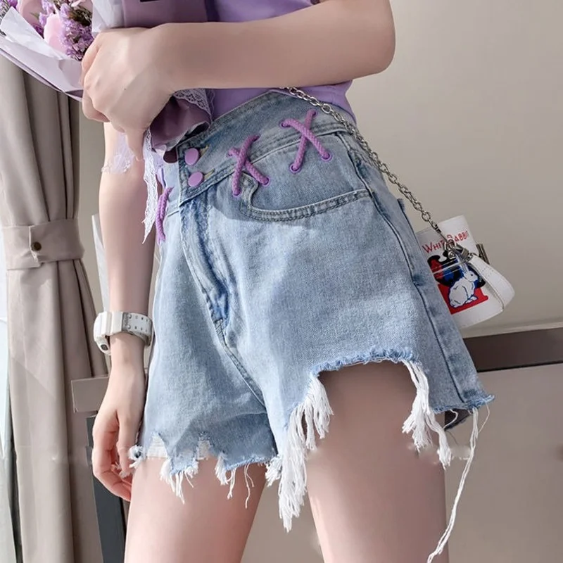 

Ripped Denim Shorts Women Summer 2021 High Waist Loose Wid Leg Thin Short Jeans Casual Fashion Sexy Hot Pants Wash Jeans Female