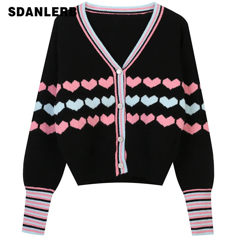 

Женский трикотажный кардиган контрастных цветов, свободный трикотажный свитер с V-образным вырезом и длинным рукавом, Осень-зима 2021