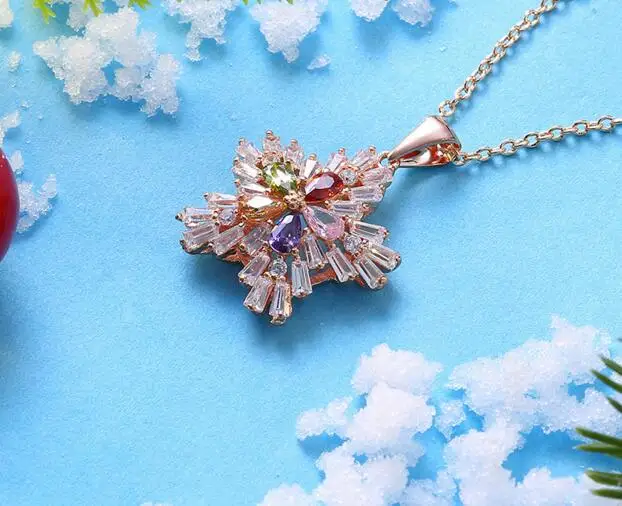 

YPD34 925 Silver Christmas Snow Necklace Crystal Necklace