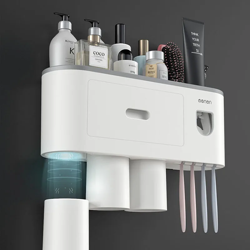 

Многофункциональный настенный держатель для зубных щеток, компактный органайзер для зубных щеток С Пылезащитным автоматическим дозатором...