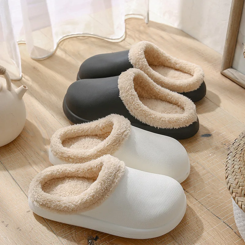 2021New Waterproof Cotton Slippers Warm Indoor Non-slip Plush Indoor Ladies Home CoupleThickBottom Slippers MenAutumn And Winter